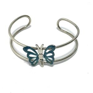 Womens Butterfly Cuff Bracelet‎ Silvertone Metal Blue Sparkle Wing